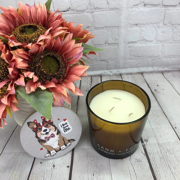 NWT sand + fog espresso 21oz candle corgi DOG MOM home decor - Picture 2 of 4